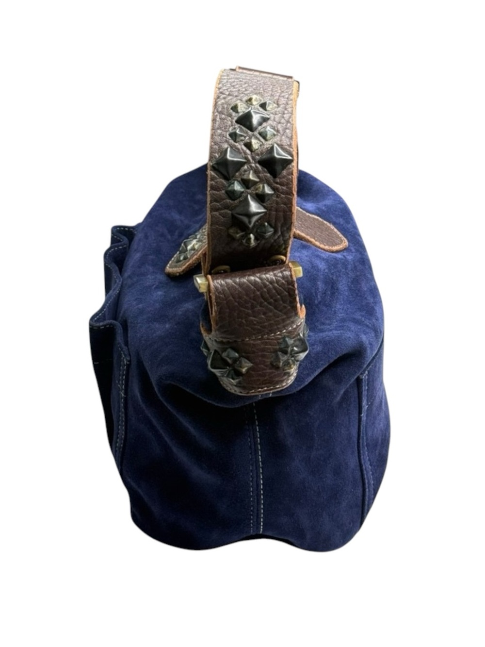 Limited Edition: Tylie ᪣ Y2K Utility Suede Hobo Bag ᪣ Pyramid Stud Strap ᪣ Blue - Picture 5 of 16